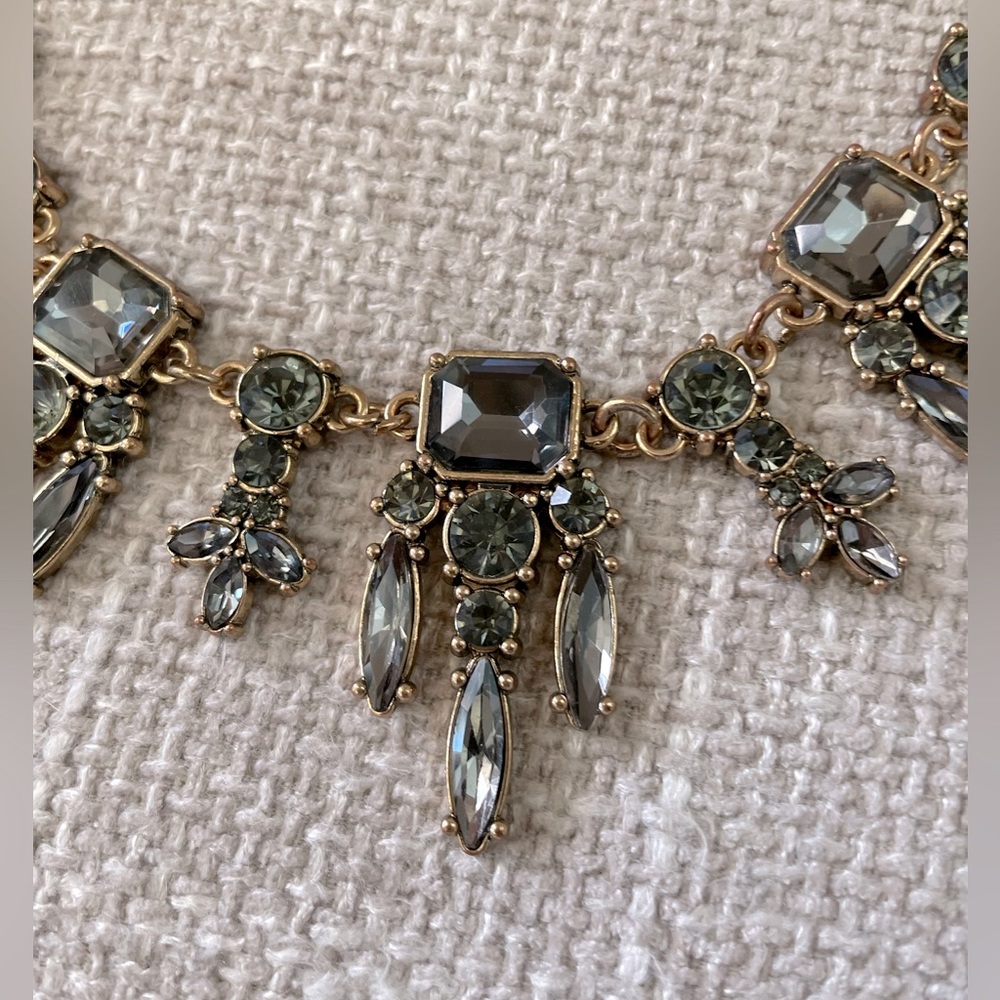 Goldtone & Crystal Art Deco Statement Bib Necklace - Picture 6 of 15